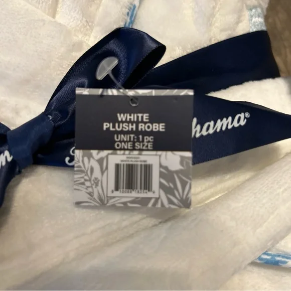 Tommy Bahama White Plush Robe with Navy Accents New - Picture 2 of 5